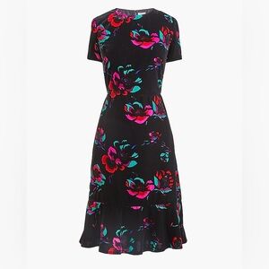 Black Floral Midi Dress with Pink & Teal Accents